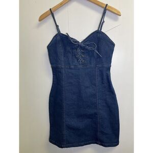 Derek Heart Dark Blue Lace-Up Mini Dress